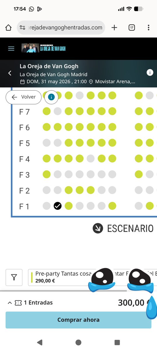 Creo que el regreso de La Oreja de Van Gogh se ha ido un poco de madre, al menos con respecto al precio de las entradas. 
70 pavos en Albacete, y se han visto entradas de 300 Euros en el Madrid Movistar Arena.
Pues quería ir, pero va a ser que no.
#laorejadevangogh