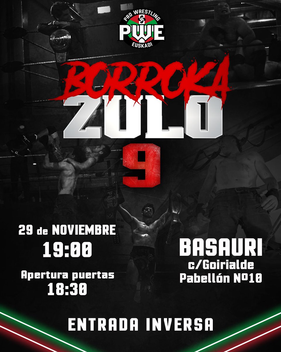 PWEeuskadi's tweet image. 📣El próximo 29 de noviembre llega Borrokazulo 9, el último gran evento del año de PWE.
🎟️La entrada es inversa, por lo que al final del espectáculo podréis aportar la cantidad que consideréis justa, en función de lo que os haya parecido el show.
🔥¡Nos vemos el 29 de noviembre!