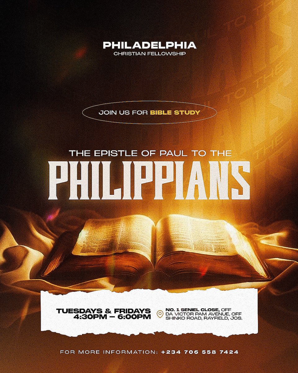 If you are in Jos, Join us tomorrow as we begin digging into Paul’s Letter to Philippians.

Details on the flyer.

#MissioDei 🙏