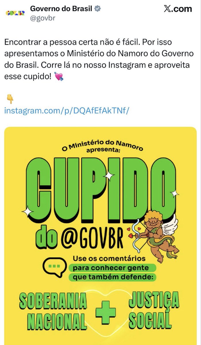 Andre Marsiglia (@marsiglia_andre) on Twitter photo É nisso que o governo federal investe o dinheiro da comunicação? Qual o interesse público em arranjar namorado para pessoas que compartilham pautas de esquerda? É nisso que o governo federal investe o dinheiro da comunicação? Qual o interesse público em arranjar namorado para pessoas que compartilham pautas de esquerda?