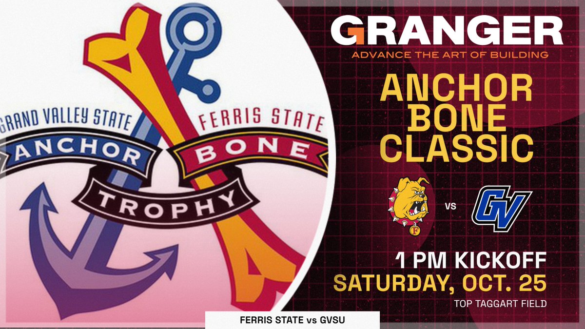 ANCHOR-BONE CLASSIC! Tickets on sale now for Saturday's Anchor-Bone Classic presented by Granger Construction! Fans encouraged to buy early. Kickoff 1 pm. More info here: tinyurl.com/3fmfrpkv <a href="/FerrisFootball/">Ferris St. Football</a>