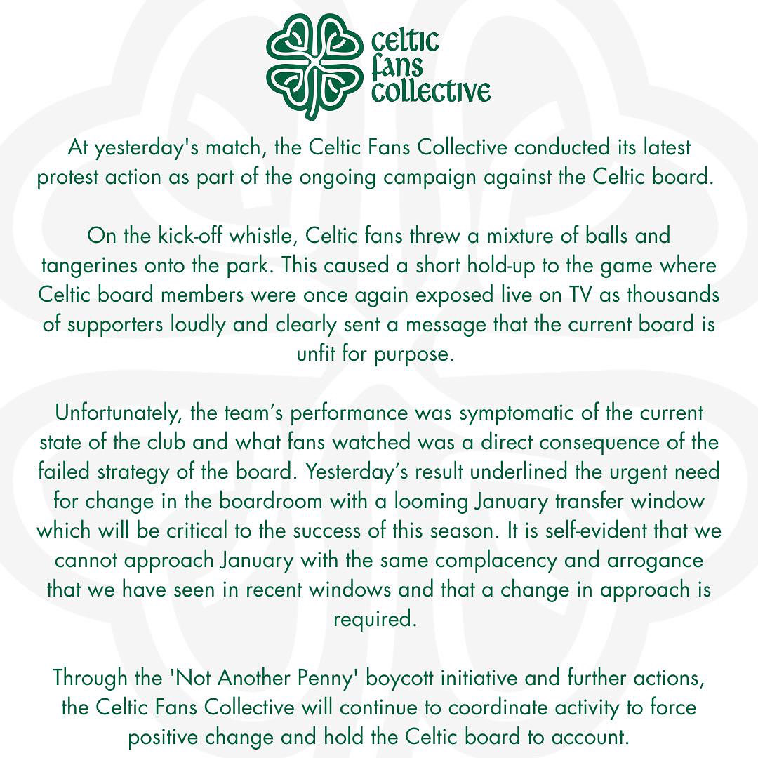 CFC_Collective's tweet photo. The Celtic Fans Collective will continue to coordinate activity to force positive change and hold the Celtic board to account. https://t.co/gHJMm0Raum