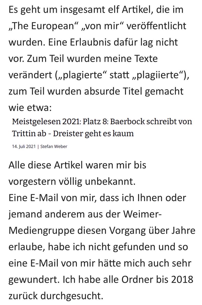 Mich hat ein ehemaliger Redakteur des #TheEuropean angerufen und behauptet, ich hätte ihm 2021 die Zustimmung zu diesem Vorgehen erteilt. Hier meine Antwort an ihn: