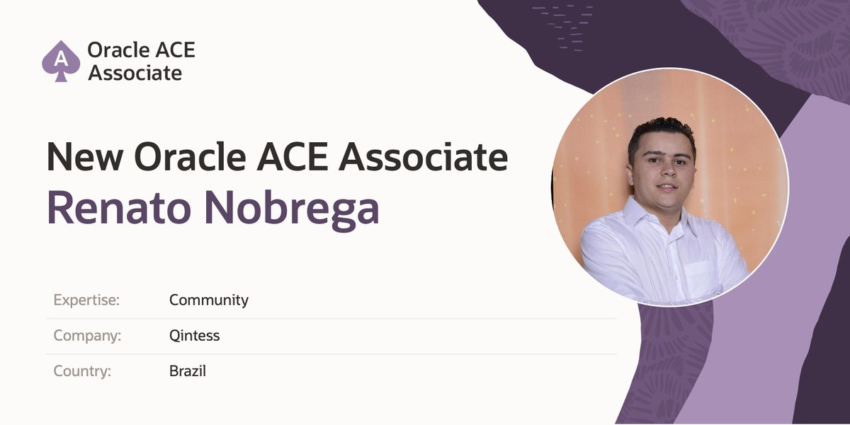 oracleace's tweet image. Congrats to Renato Nobrega, Oracle ACE Associate! 🎉 A passionate Java developer with expertise in Spring, Hibernate, Angular, and databases, Renato excels at delivering innovative solutions and sharing knowledge with the tech community.
Learn more: social.ora.cl/6017AW0NT…
