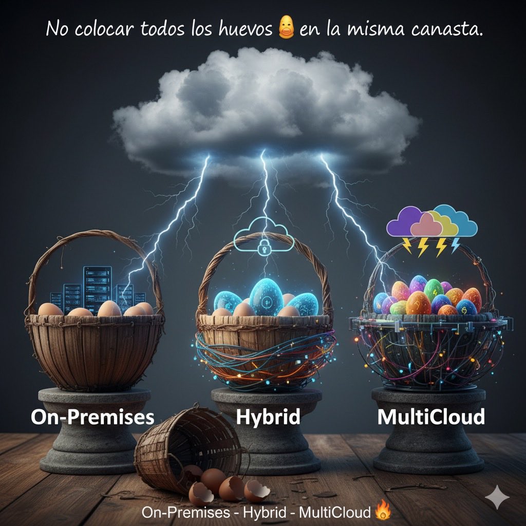 SoyITPro's tweet image. No colocar todos los huevos 🥚 en la misma canasta.
On-Premises - Hybrid - MultiCloud ⛈️
#AWS #Azure