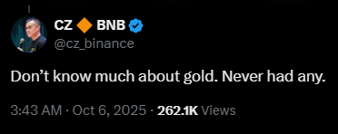 j_oracle's tweet image. Most people choose gold. But sometimes the stars align and gold chooses you. @cz_binance the golden chain, the golden leader, now the gold hodler.

x.com/cz_binance/sta…

What do you get a man that has everything? The only thing he is missing.

$CZGOLD