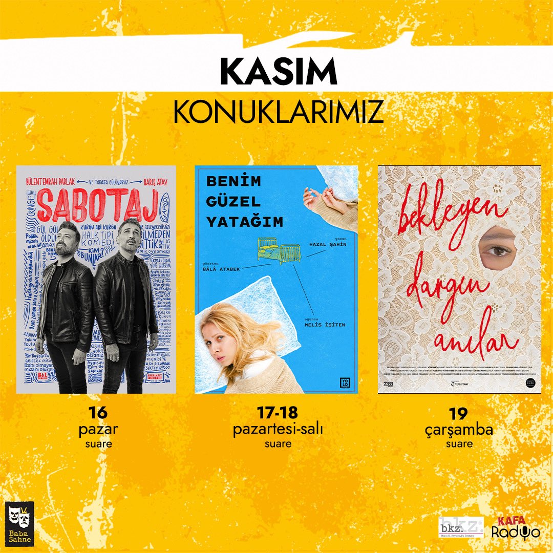 babasahne's tweet photo. KASIM KONUKLARIMIZ 🎭
Biletler https://t.co/gj8vaCCBZW ve gişede!
☎️ 0216 700 11 11
🔎 https://t.co/Qvf2YflSsG
#BabaSahne #BabaTakvim #KasımKonuklarımız https://t.co/YGKkOVkKpT