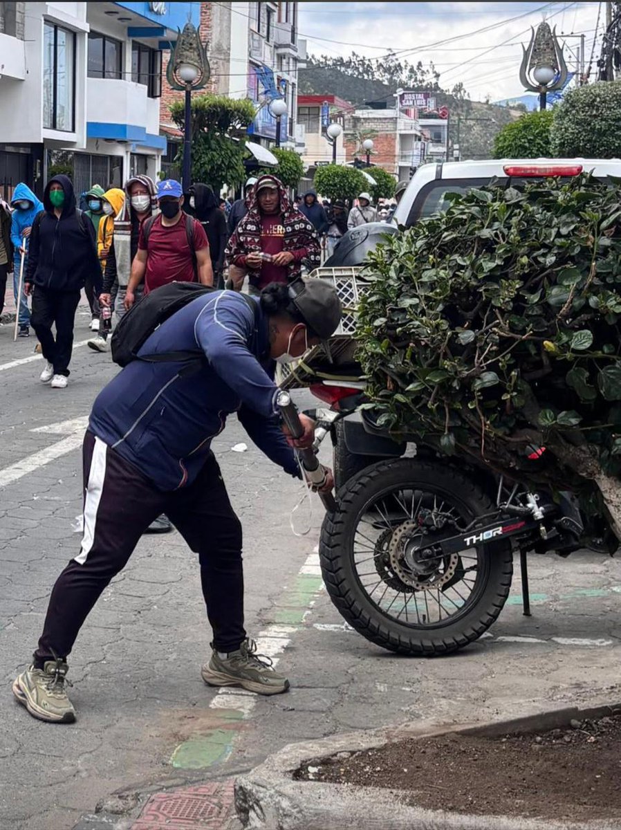 #ParoNacionalEcuador #ParoNacionalEC 
#Imbabura
Otavalo al borde de la quiebra, manifestantes indígenas están atacando el centro de la ciudad, cerrando locales y pinchando las llantas de todo tipo de vehículo