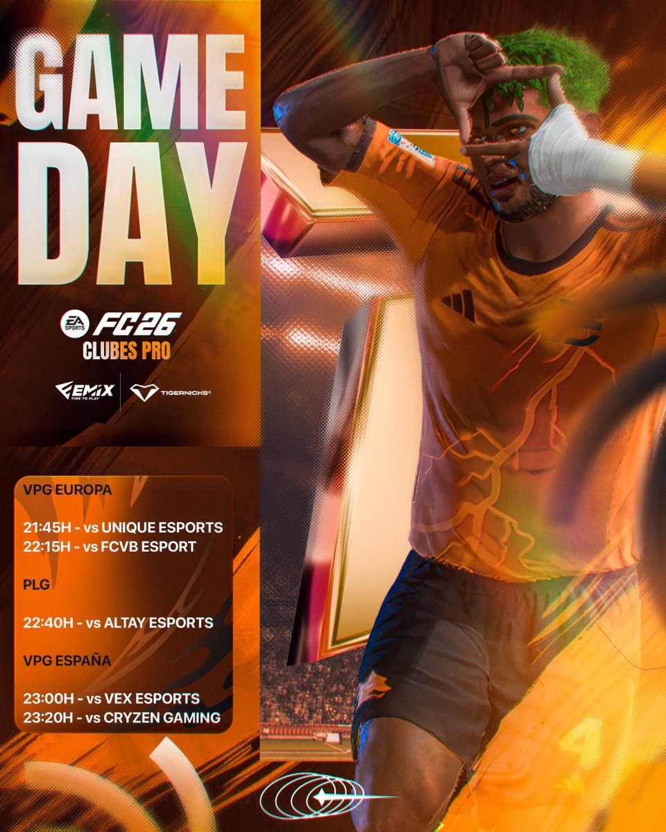 🚨GAMEDAY🚨

Empezamos las ligas más importantes💪🏽

🏆 <a href="/OfficialVPG/">Virtual Pro Gaming</a> 

21:45h 🆚 <a href="/Unique_eSportsx/">Unique_eSports</a> 
22:15h 🆚 <a href="/FCVB_eSport_CP/">FCVB eSport Club Pro</a> 

🏆 <a href="/PLGeFootBall/">PLG España</a> 

22:40h 🆚 <a href="/AltayEspor/">Altay Espor</a> 

🏆 <a href="/VPG_Spain/">Virtual Pro Gaming España</a> 

23:00h 🆚 <a href="/VexOficiaal/">VexOficial</a> 
23:20h 🆚 <a href="/CryZeNGaming/">CryZeN</a> 

📺 twitch.com/NanoJudini7

#DriFtEsports 🧡