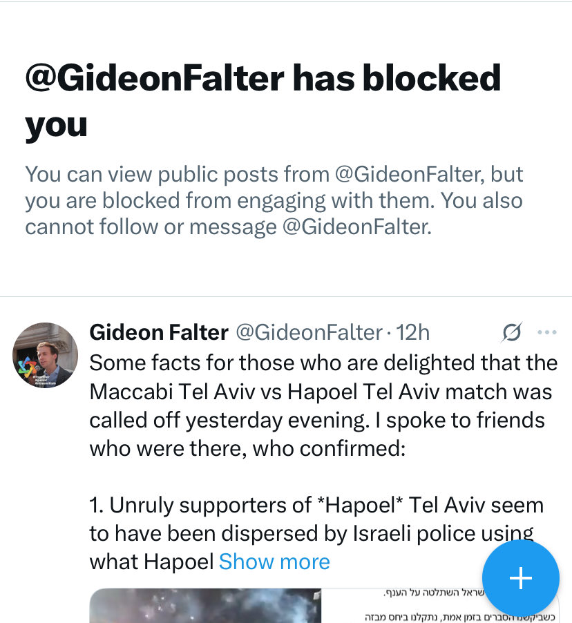 Actually <a href="/GideonFalter/">Gideon Falter</a> doesn’t like being presented with facts on the Maccabi ultra’s violence.