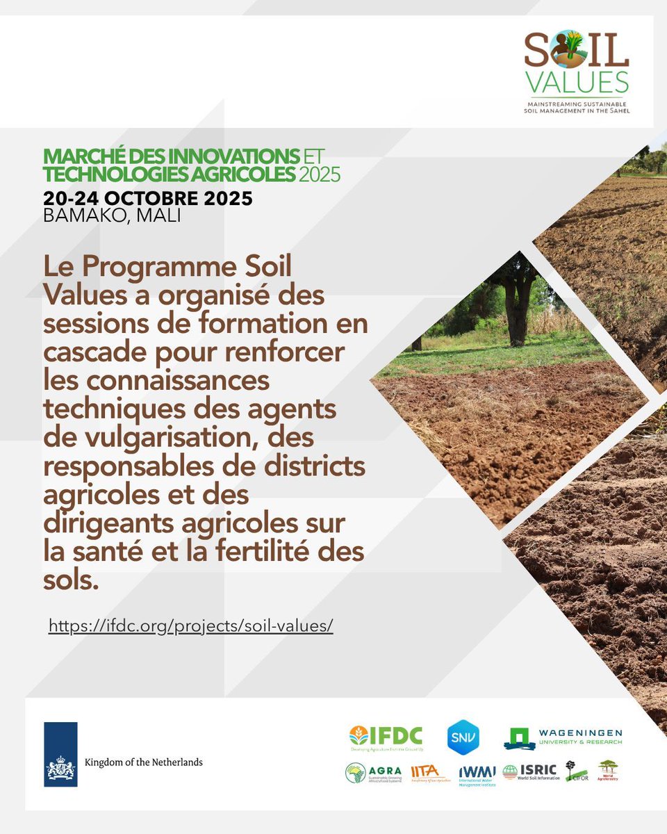 Partner Spotlight - Together, we grow stronger!
At #MITA2025, Soil Values joins #partners like CORAF, FARA, IITA, CIFOR-ICRAF to advance the Soil Initiative for Africa.
A united effort for healthier soils and resilient food systems.
#PartnershipsForImpact 
<a href="/IFDCGlobal/">IFDC</a>
<a href="/CORAFNews/">CORAF | #MITA2025</a>