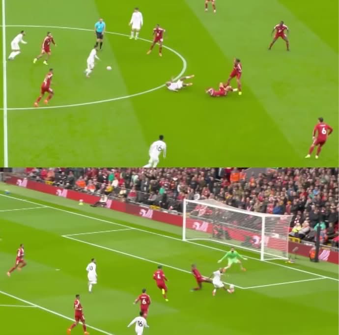 UtdForever7's tweet image. 🚨In the first picture, you can see Bryan Mbeumo hit the ground after that duel with van Dijk— lost balance, went down hard.

But he didn’t stay there. No complaining, no arm-waving, no drama. He got up, sensed the danger, and sprinted straight into position. Seconds later —…