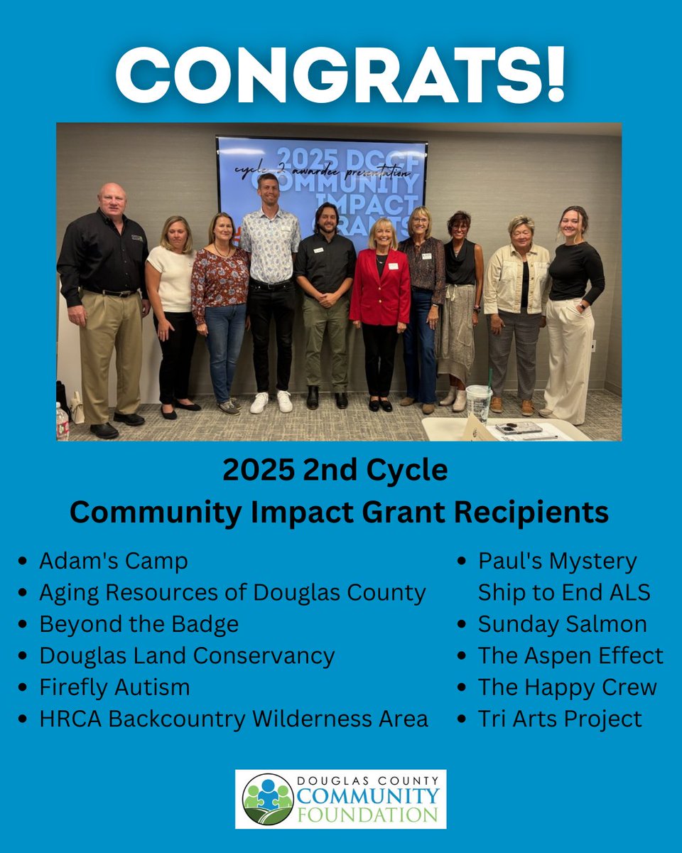 DCCFInspires's tweet photo. Last week, @HCAHealthONE Sky Ridge graciously hosted the DCCF board of directors while we presented our 2025 Second Cycle Community Impact Grants to nonprofit recipients. These grants help support nonprofits in our community creating lasting change. More: https://t.co/hTsN7psd8D https://t.co/FubMAtdsum
