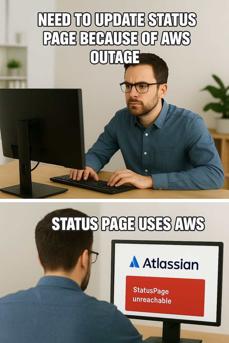 zeosnip's tweet image. Sometimes, all that is left is to laugh at a situation 🤣🤣🤣
Hopefully they'll get this sorted.
#AWSOutage #AWS #StatusPage