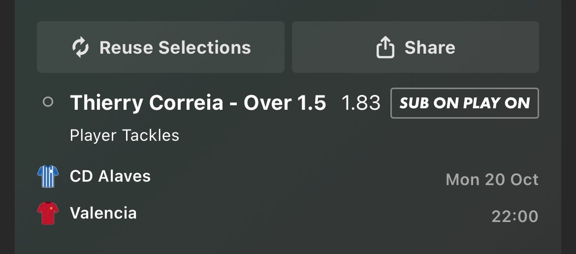 🎯 FREE DAILY VALUE PICK💎

🇪🇸 Thierry Correia – 2+ Tackles
📍 Alavés vs Valencia
💰 Odds: 1.83 (Bet365)

Only the second start for Valencia's RB this season, so we can’t rely too much on 25/26 data — but last year Correia was one of the most consistent tacklers in La Liga,