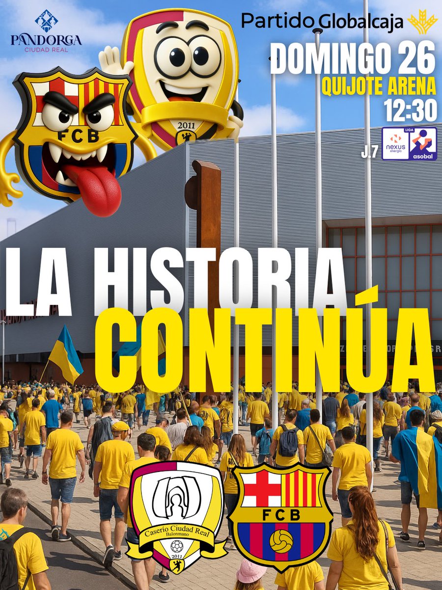 BM_Caserio's tweet image. 💛LLEGA EL PARTIDO GLOBALCAJA | JORNADA 7 | LIGA NEXUS ENERGÍA @ASOBAL 💛

Este domingo 26 a las 12:30 h, el Quijote Arena se vestirá de gala para vivir uno de los días más especiales en la historia de nuestro club 🏟️✨

@SomosGlobalcaja