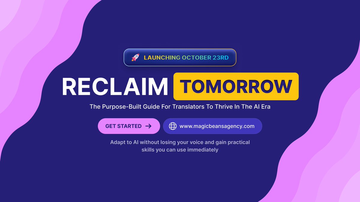 Starting this Thursday: 8-week AI Upskilling course for individual translators from Magic Beans Agency. Read more:  bit.ly/46YzvUs 

#AITraining #TechTraining #Translation #Translators