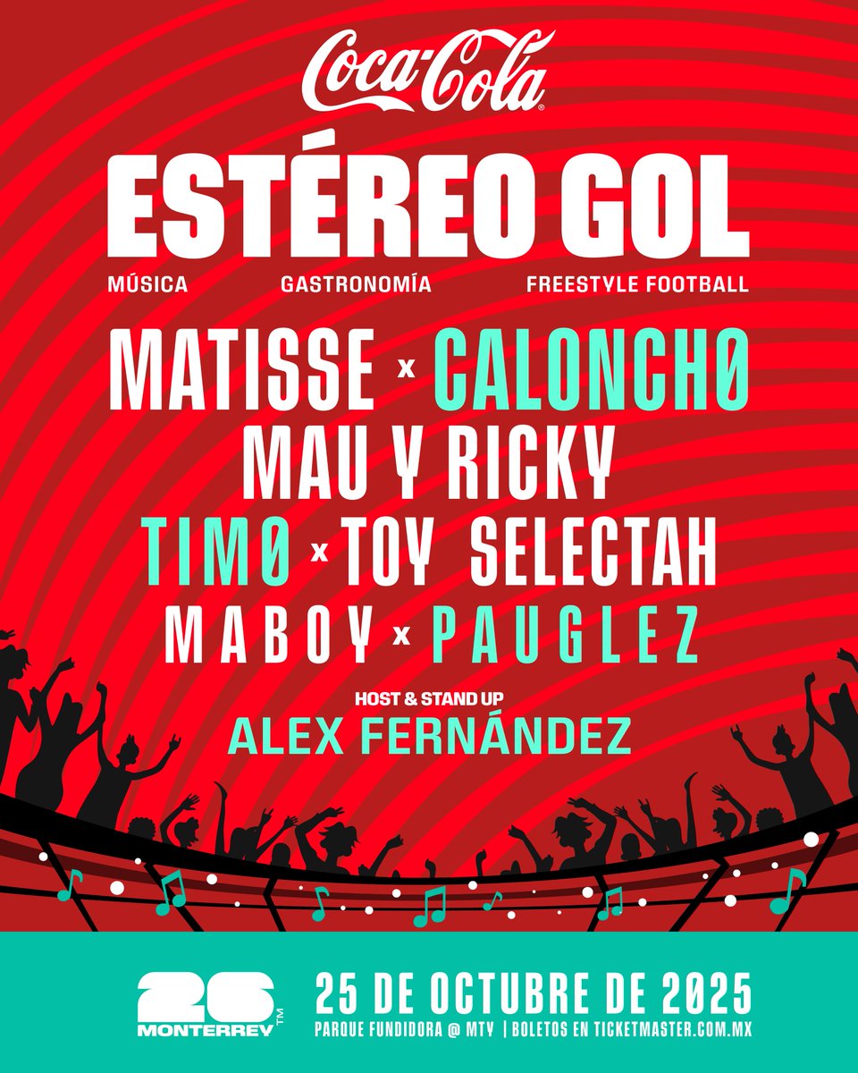 ⚽🎶 ¡La fiesta que une futbol, música y sabor llega a Monterrey!
 Coca-Cola Estéreo Gol 🌟
Una experiencia única creada por FIFA, Coca-Cola y Apodaca Group.
📍 Sopladores, Parque Fundidora
📆 25 de octubre 2025

🎟️ Venta libre en Ticketmaster

#CocaColaEstéreoGol #Monterrey