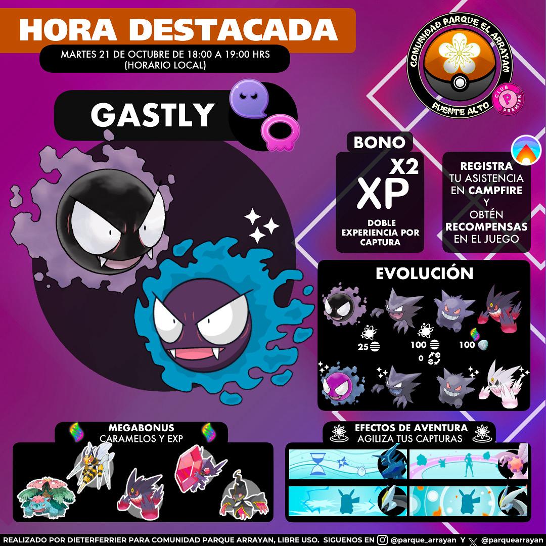 ParqueArrayan's tweet image. Hora Destacada: Gastly
Martes 21 de octubre, de 18:00 a 19:00 hrs.