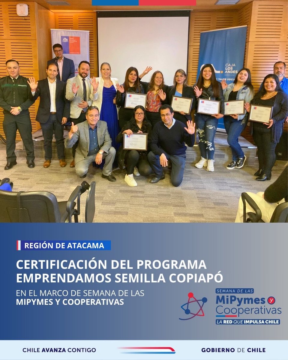 En el marco de la Semana de las MIPYMES y Cooperativas 2025 en Atacama, se realizó la ceremonia de certificación del Programa Emprendamos Semilla en la comuna de Copiapó.
