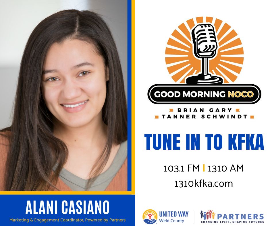 You can hear United Way or a partner agency live on air weekly with <a href="/1310_KFKA/">KFKA Radio - Northern Colorado’s Voice</a>'s #GoodMorningNOCO!

Check out this week's conversation with Alani Casiano, Marketing and Engagement Coordinator for <a href="/PartnersPowered/">Partners</a>!

#unitedwayweldcounty #ImpactWeld