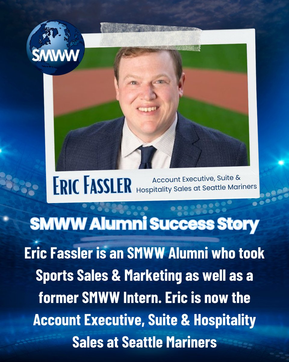 SMWW's tweet photo. Good luck to SMWW Alumni & former intern Eric Fassler at today’s Game 7! ⚾
Eric took our Sports Sales & Marketing course & now works as Account Executive, Suite & Hospitality Sales for the Seattle Mariners.
#SMWW #MLB #SeattleMariners #SportsCareers https://t.co/O5nl5sdgfu