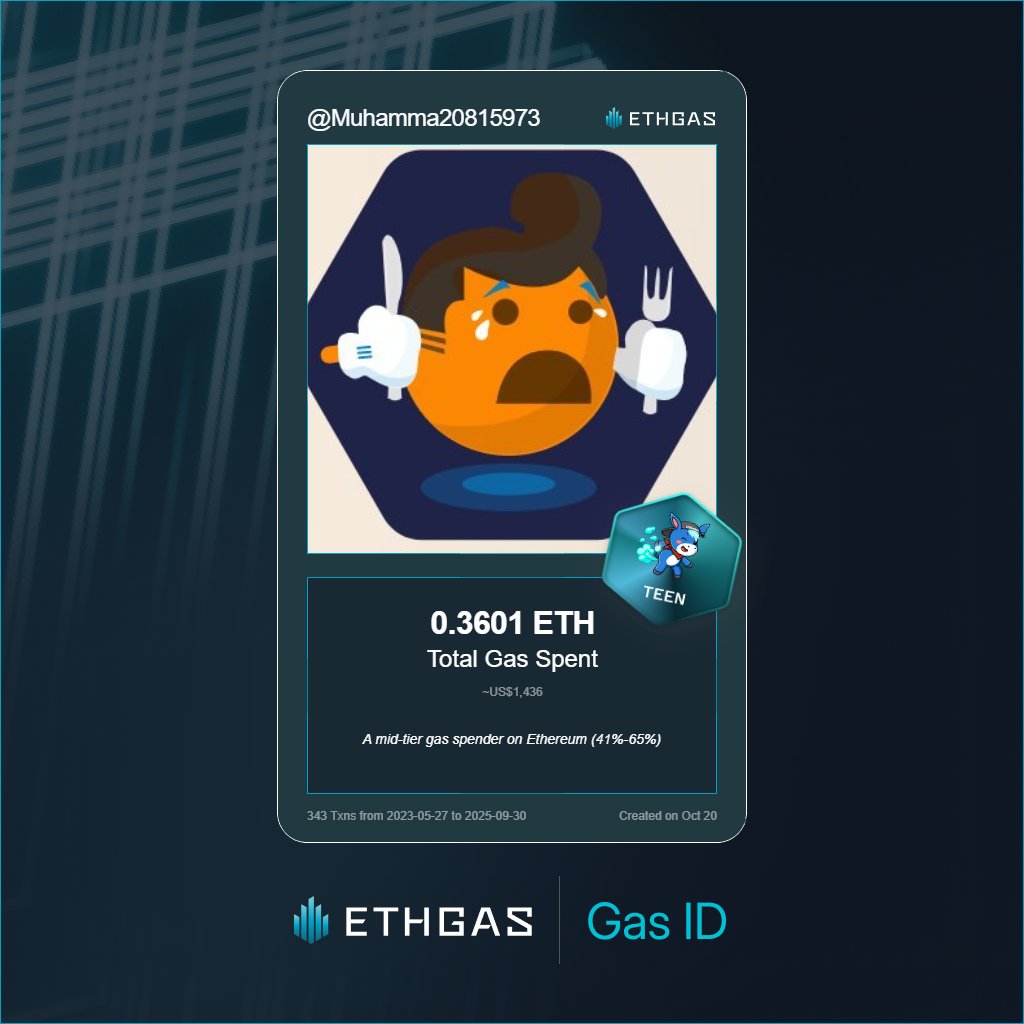 Discovered my Gas ID via ETHGas - turning my gas spend into rewards 🫘

As a Teen Jack, I've spent 0.3601 ETH on gas but earned 120 Beans back.

Get your Gas ID and Beans here: ethgas.com/community/gas-…
