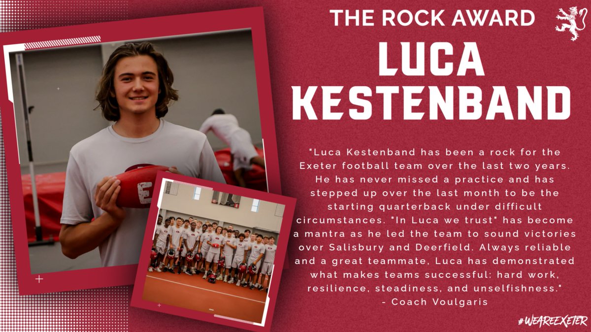 This week’s Rock Award goes to senior Luca Kestenband from V Football!! Congrats, Luca!!
#WeAreExeter