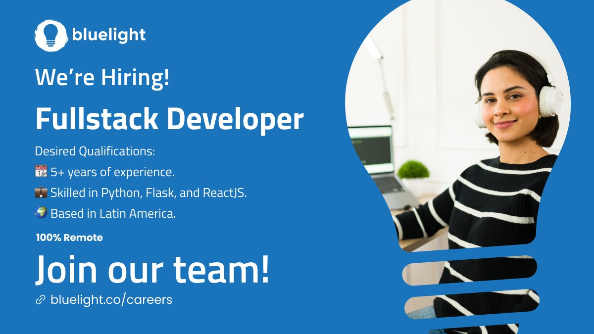 bluelightco's tweet image. We are searching for a talented #FullstackDeveloper to join our team! If you are skilled in developing robust backend systems using #Python and #Flask, and you have experience creating smooth, responsive user interfaces with #ReactJS, this opportunity is perfect for you!