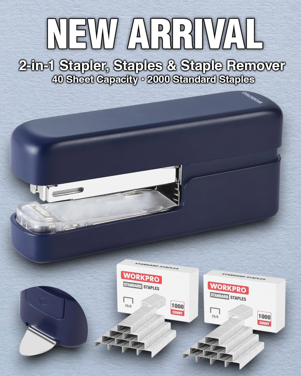 workpro_tools's tweet image. #NewRelease Staple smarter, not harder! 📎✨ Our all-in-one stapler with built-in staple remover slides in & out for ultimate convenience, tackles up to 40 sheets, and comes with 2000 staples! #3colors
🔎 amazon.com/dp/B0F621TW57?…
#workprotools #stapler #staples