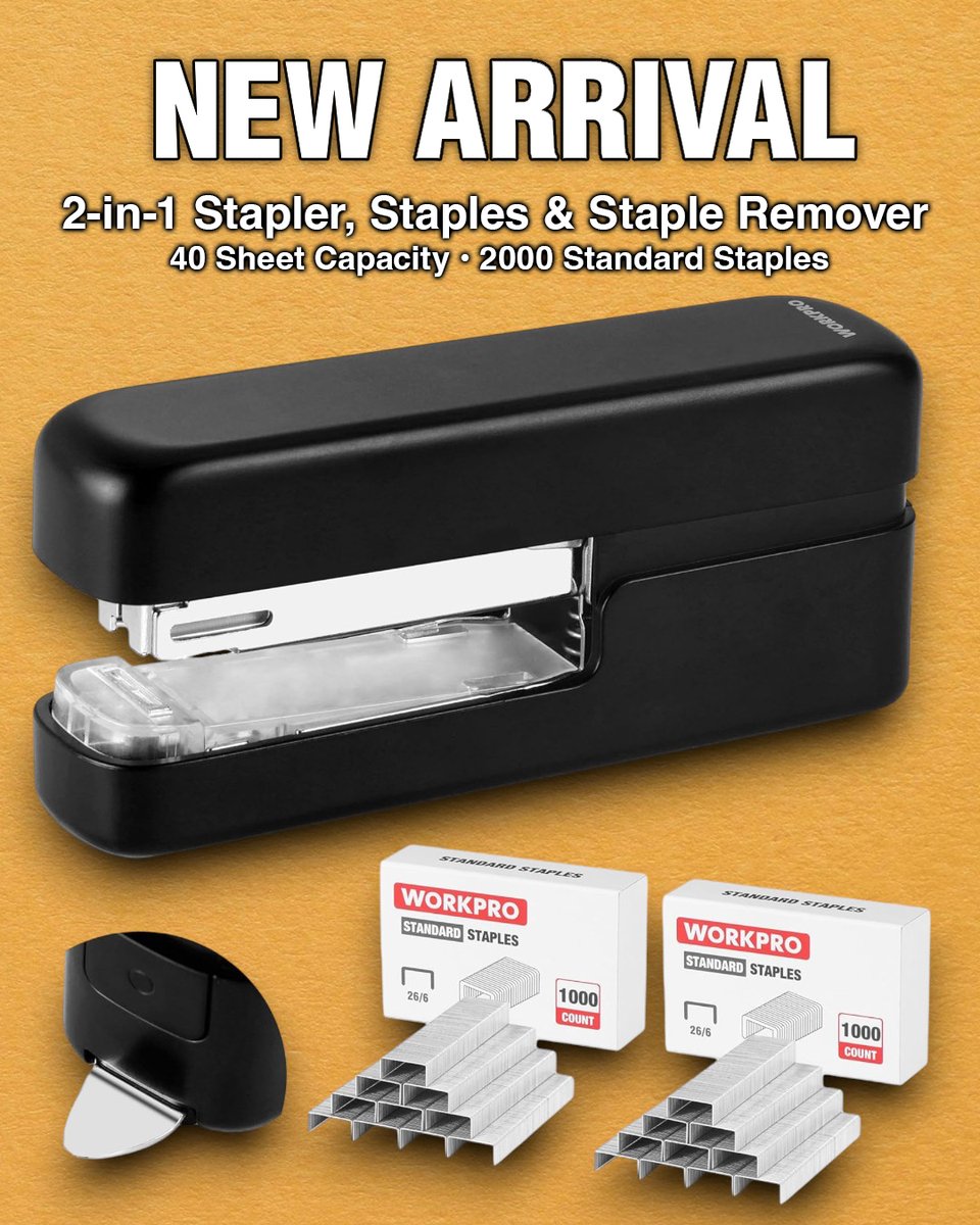 workpro_tools's tweet image. #NewRelease Staple smarter, not harder! 📎✨ Our all-in-one stapler with built-in staple remover slides in & out for ultimate convenience, tackles up to 40 sheets, and comes with 2000 staples! #3colors
🔎 amazon.com/dp/B0F621TW57?…
#workprotools #stapler #staples