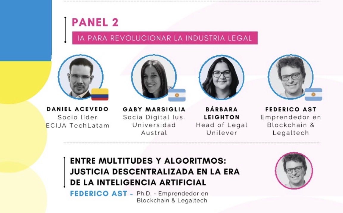 federicoast's tweet image. Feliz de estar como speaker en el Legal Week Latam 2025 de Santiago junto con algunas de las mentes más innovadoras del legaltech de Hispanoamérica! 🇨🇱
Mi ponencia: "Entre multitudes y algoritmos: justicia descentralizada en la era de la inteligencia artificial".
Nos vemos! 🙌