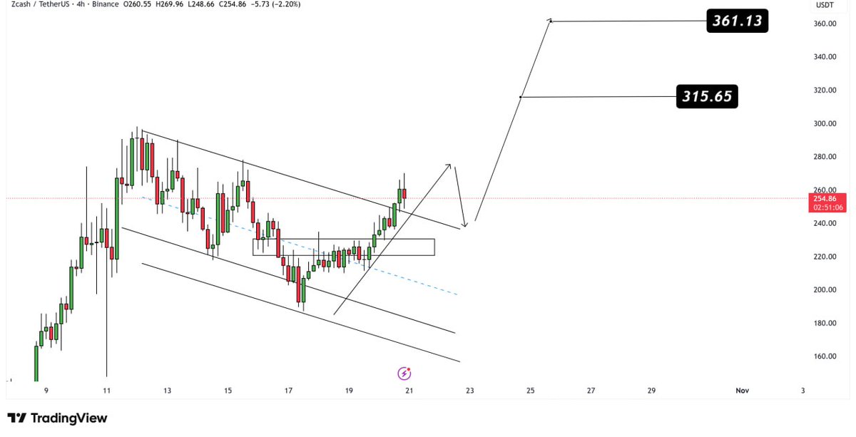 🚀 ZEC/USDT – Breakout in Motion!

Zcash has broken out of the descending channel with strong bullish momentum.

📍 Breakout Level: ~$250

🎯 Targets:

▫️TP1: $315.65
▫️TP2: $361.13