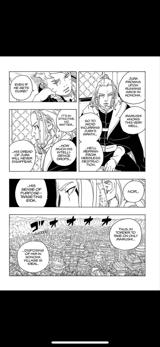 -splits multiple times after dying
-instincts to hunt eida no matter how dumb he gets.
-fights in konoha where Eida is.
Wtf is Koji doing.