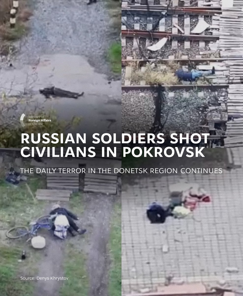 In recent days, a Russian sabotage group infiltrated the city center of Pokrovsk in the Donetsk region and shot several civilians near the railway station, a direct violation of international humanitarian law. They were just residents of Pokrovsk, killed for nothing more than