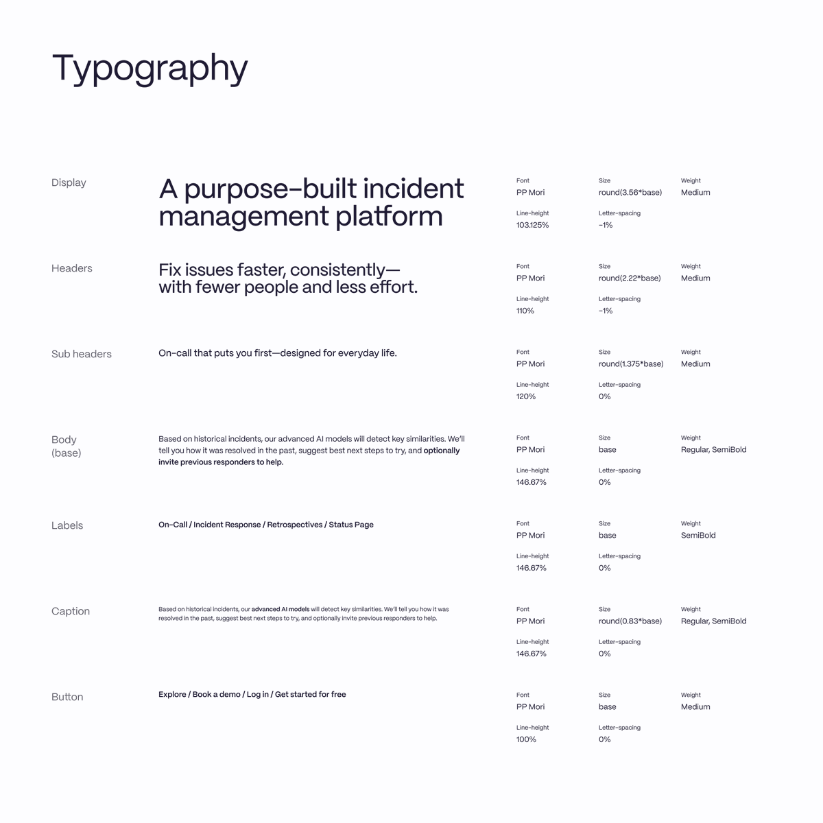 notjerrywang's tweet image. we're so inspired by the recent @madebydaybreak typography case study that we decided to revamp our typography at @rootlyhq
we fine-tuned the line-height of our core font styles so that they are all aligned on both ascender and descender height within each module. optimized…