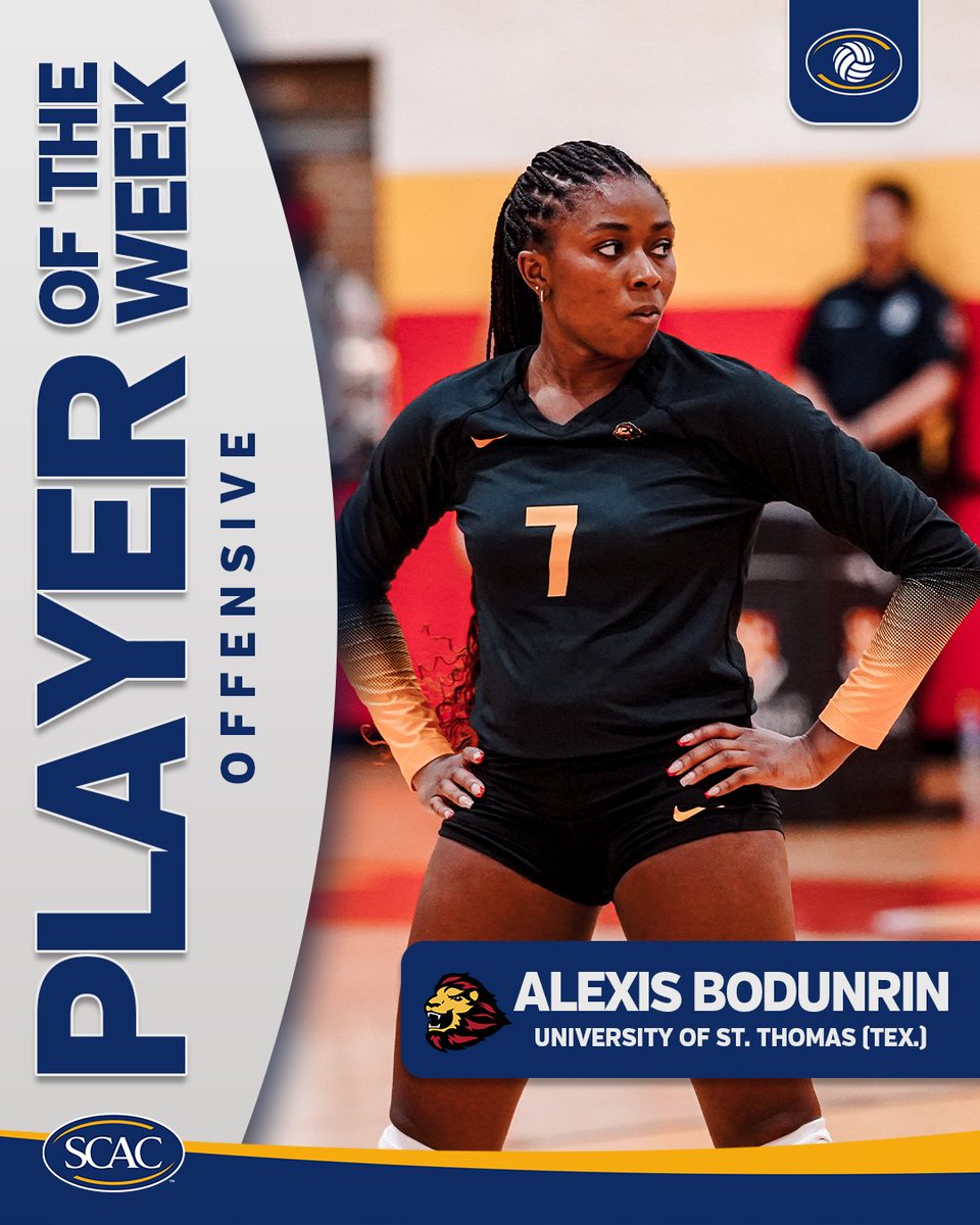 SCAC_Sports's tweet photo. #SCACVB Week 8οΈβ£ Athletes of the Week
Alexis Bodunrin of St. Thomas (Tex.) earns SCAC Volleyball Offensive Player of the Week, for the third-straight week!
π° | https://t.co/XHswkJDq2K https://t.co/PyPbPgg02q