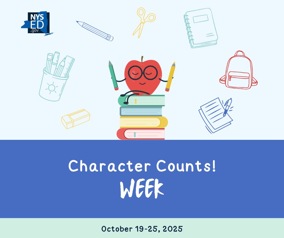 NYSEDNews's tweet photo. It's Character Counts! Week, which promotes positive character in schools. Celebrate by building a school culture where character truly counts! @CharacterCounts offers free resources for schools, families, and communities: https://t.co/6HlQhXNUPq #CharacterCountsWeek #CharacterEd https://t.co/NkgBlkXG9m