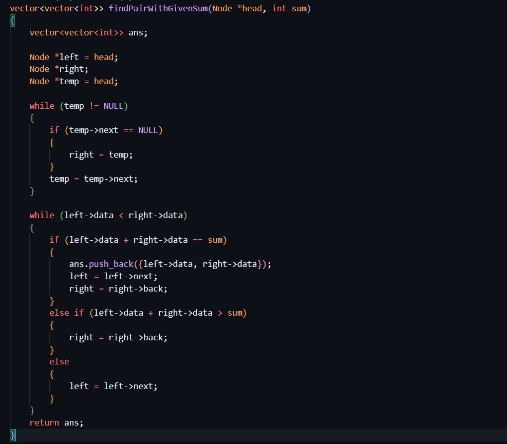 pritam_mandal77's tweet image. 🗓️Day 81 of #100DaysOfDSA
Explored Doubly Linked Lists & solved 3 problems:
1️⃣ Delete all occurrences of a key
▪️O(n) time & O(1) space
2️⃣ Find pairs with given sum
▪️O(2n) time & O(n) space
3️⃣ Remove duplicates
▪️O(n) time & O(1) space
#DSA #LinkedList #connect #grow #viral
