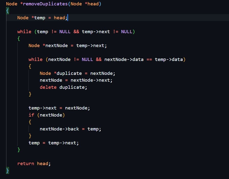 pritam_mandal77's tweet image. 🗓️Day 81 of #100DaysOfDSA
Explored Doubly Linked Lists & solved 3 problems:
1️⃣ Delete all occurrences of a key
▪️O(n) time & O(1) space
2️⃣ Find pairs with given sum
▪️O(2n) time & O(n) space
3️⃣ Remove duplicates
▪️O(n) time & O(1) space
#DSA #LinkedList #connect #grow #viral