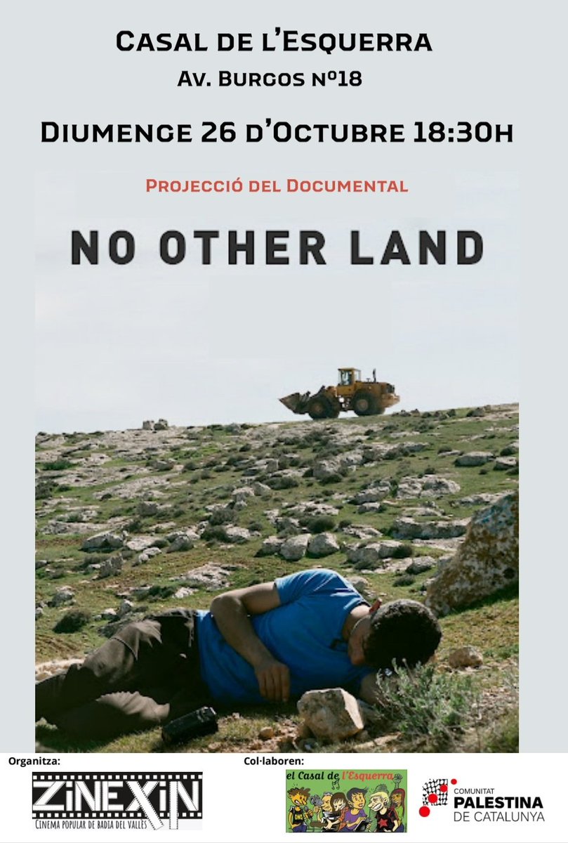 Les companyes del Zinexin Cinema Popular de Badia del Vallès projectaran "No other land" el proper diumenge 26 al Casal de l'Esquerra.