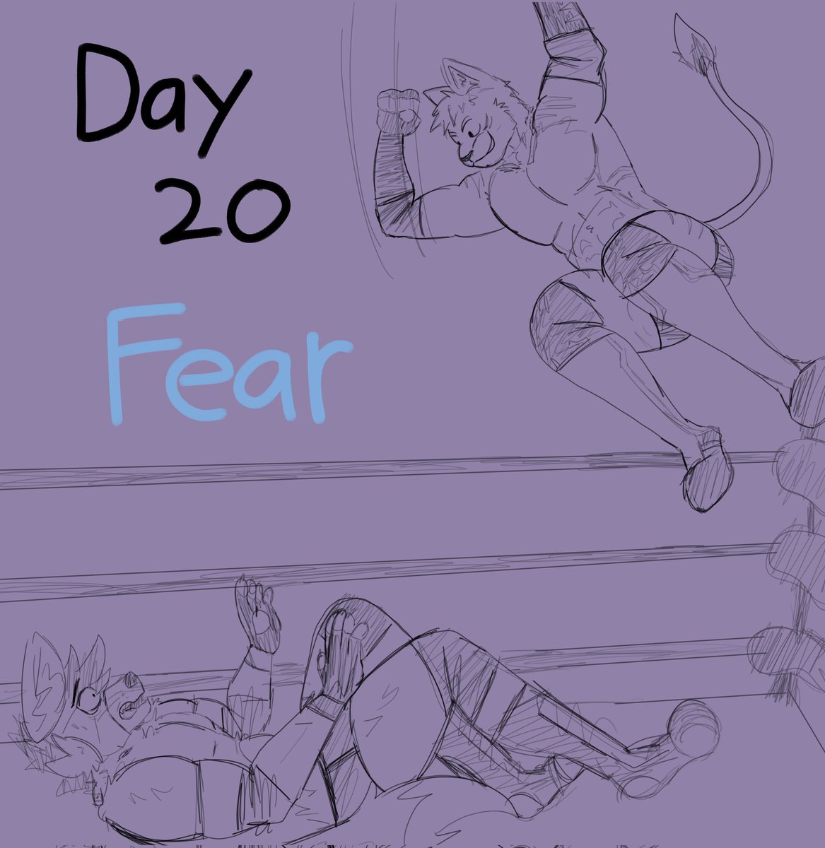 Fightober Day 20 - Fear

With <a href="/magentapussy/">🔞𝓯𝓻𝓮𝓪𝓴𝔂tabby🔞</a> coming high off that turnbuckle, Kip is frozen in fear as the cat only gets closer and closer to impact! If only he would just roll to the side...

#Fightober2025 #FFF