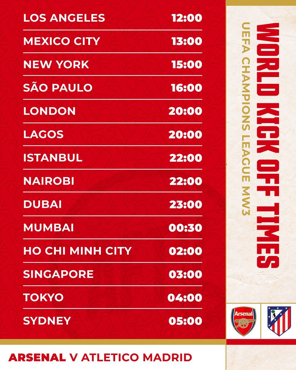 Our next Champions League League Phase game — Set your alarms! ⏰

𝐘𝐨𝐮𝐫 𝐰𝐨𝐫𝐥𝐝 𝐤𝐢𝐜𝐤-𝐨𝐟𝐟 𝐭𝐢𝐦𝐞𝐬.👇