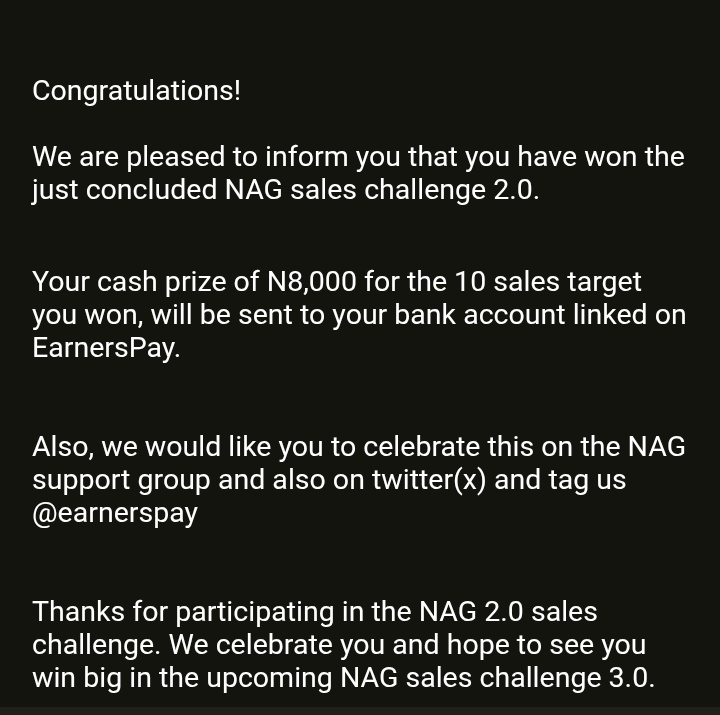 Digitalnenye's tweet photo. I saw this mail and smiled knowingly. My first affiliate challenge bagged 🙌😩 I'M A WINNER aiming for MORE. Big shout out to @earnerspay @_clementudoh @MentorBlossom https://t.co/XGQ2IaTAei