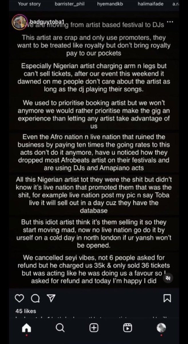 Throwback to when Seyi Vibez was called out for selling just 36 tickets for a show he charged the promoters $35k 🫠🫠