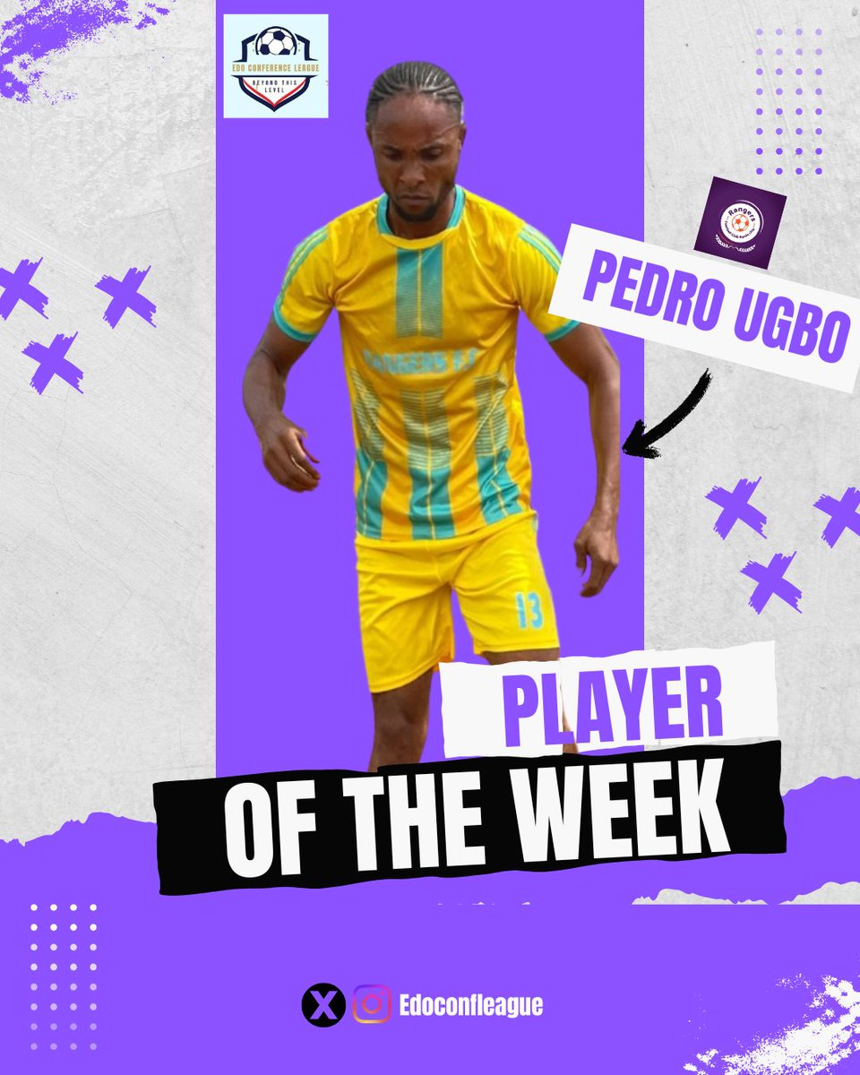 🌟 Player of the Week 🌟

Pedro Ugbo of Rangers FC emerges player of the week after an excellent performance(scored 2 goals) in his team's victory over Etete FA. Pedro now has 3 goals in 2 games.😍

#edoconferenceleague #patlama #LoveYourW #edoconfleague #playeroftheweek