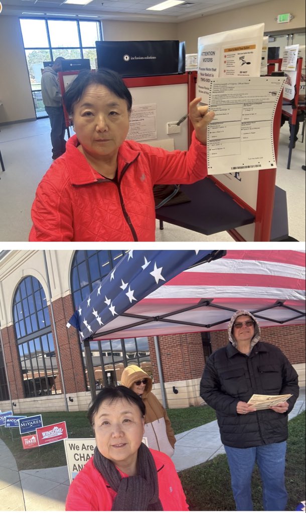 Just voted! 🇺🇸 Virginia, let’s elect Winsome Sears, Reid, Miyares, and every Republican candidate for our state legislatures and school boards. Let’s keep Virginia red, strong, and free from Communism!