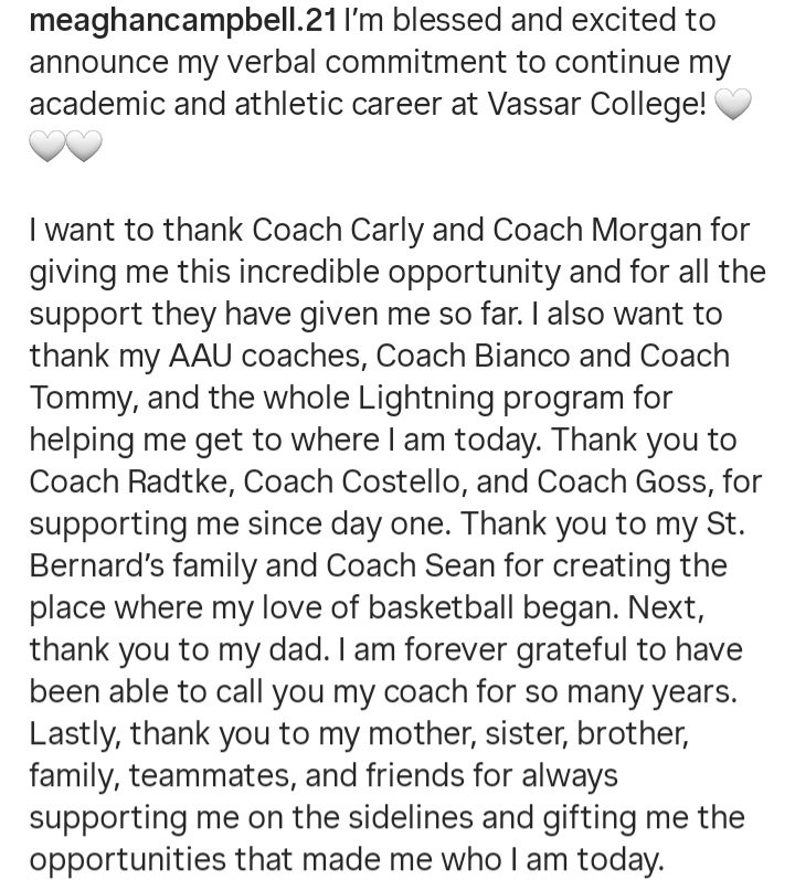 Meaghan Campbell (@m_campbell2026) on Twitter photo From St Bernard's (CYO) to Long Island Lightning (AAU) to MacArthur HS (<a href="/Levittown_PS/">Levittown Schools</a>), I am excited to announce that my basketball journey will be able to continue at Vassar College next year! From St Bernard's (CYO) to Long Island Lightning (AAU) to MacArthur HS (<a href="/Levittown_PS/">Levittown Schools</a>), I am excited to announce that my basketball journey will be able to continue at Vassar College next year!
