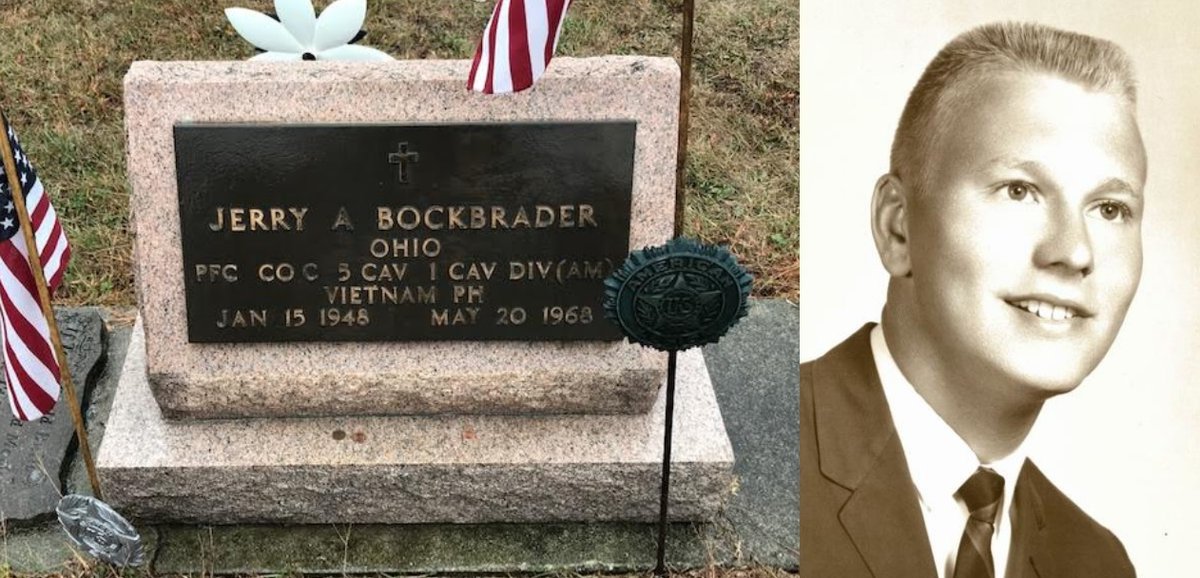 PFC Jerry Allan Bockbrader from Perrysburg, OH was killed in Vietnam on May 20, 1968.

He is buried at New Belleville Ridge Cemetery in Dowling, OH. GPS (41.47927, -83.59089).

Marker is well cared for and in good shape, just tidied up.

RIP Jerry, thanks for your sacrifice. 🇺🇸