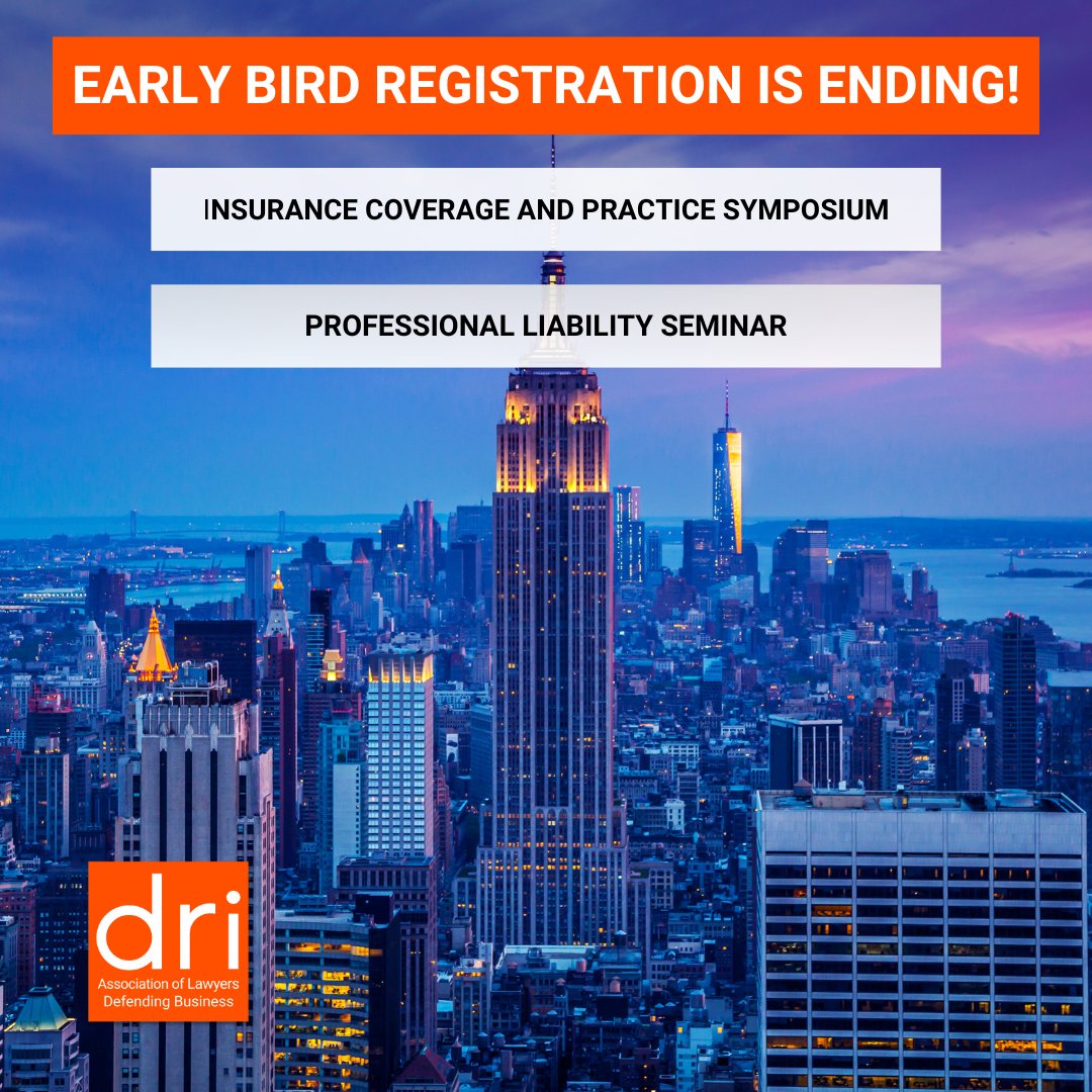 DRICommunity's tweet image. Today is your FINAL chance to save up to $700 on our NYC seminars!

Register for the Insurance Coverage and Practice Symposium: bit.ly/4fO8RAn  

Register for the Professional Liability Seminar: bit.ly/45Yohi2 

#DRIICPS #ProfLiability #DRILawyer #DRICommunity